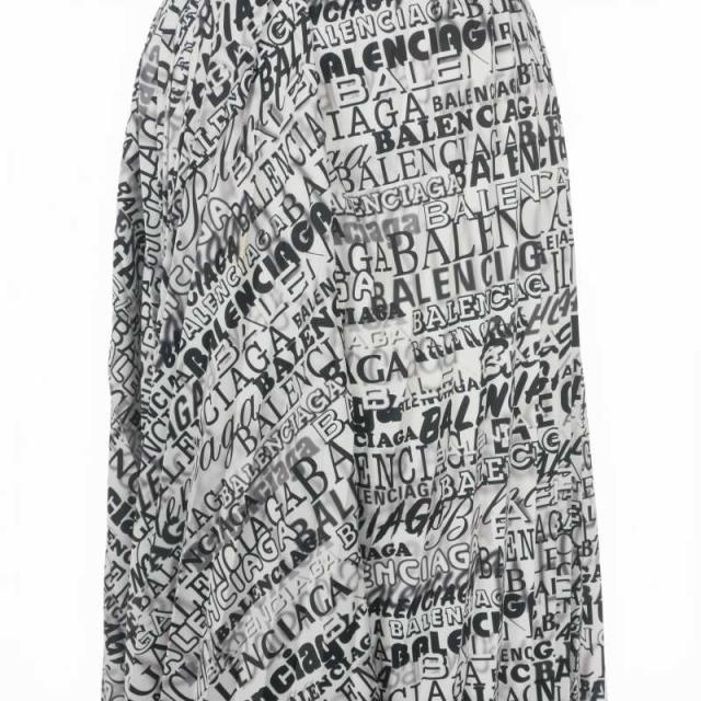【中古】バレンシアガ BALENCIAGA アシンメトリー プリーツスカート 総柄 36 ホワイト/ブラック 529757 国内正規_3