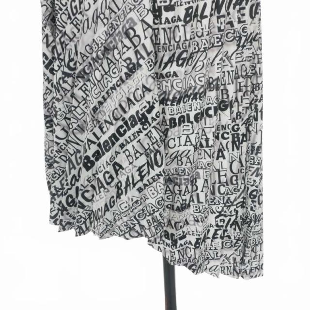 【中古】バレンシアガ BALENCIAGA アシンメトリー プリーツスカート 総柄 36 ホワイト/ブラック 529757 国内正規_4