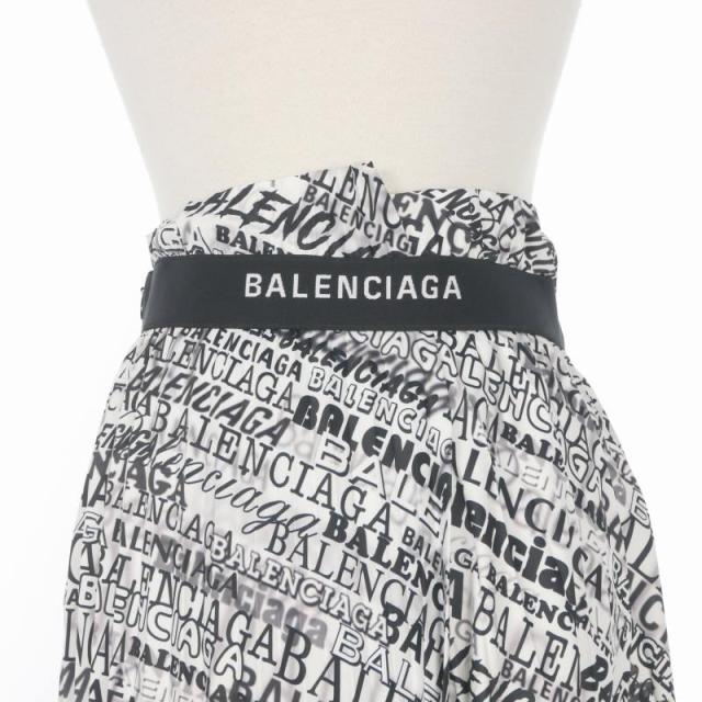 【中古】バレンシアガ BALENCIAGA アシンメトリー プリーツスカート 総柄 36 ホワイト/ブラック 529757 国内正規_5