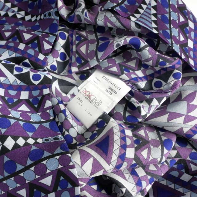【中古】エミリオプッチ EMILIO PUCCI シルクワンピース ドレス プッチ柄 38 パープル 紫 36RM46 国内正規 レディース_8