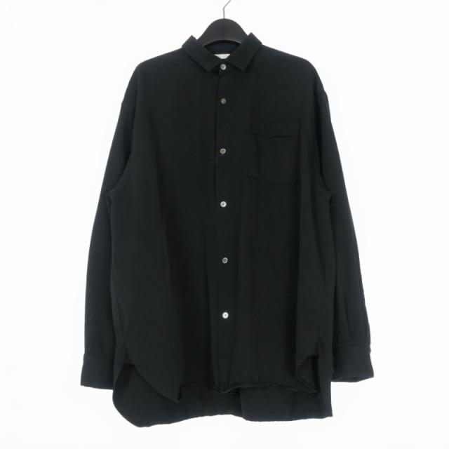 【中古】ブランワイエム Blanc YM 24AW Wool Gabardine Wide Shirt ウール ワイドシャツ 長袖 M ブラック BL-24A-WGWS