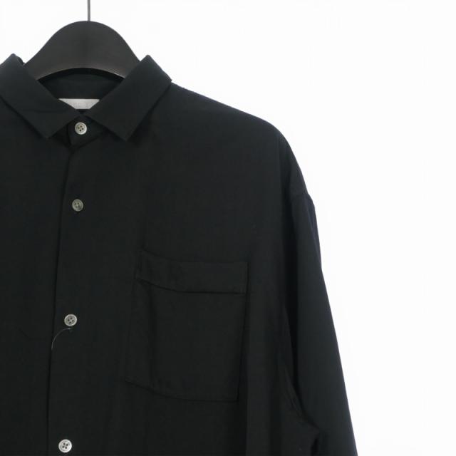 【中古】ブランワイエム Blanc YM 24AW Wool Gabardine Wide Shirt ウール ワイドシャツ 長袖 M ブラック BL-24A-WGWS_2