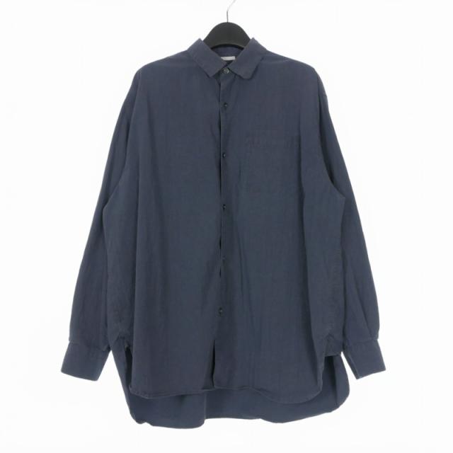 【中古】ブランワイエム Blanc YM COTTON NYLON WIDE SHIRT コットンナイロン ワイドシャツ 長袖 S ネイビー 紺