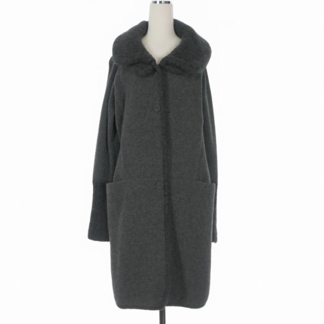 【中古】ハート Haat イッセイミヤケ ショールカラー ロングニットコート ジャケット 長袖 2 グレー HA23K301 レディース