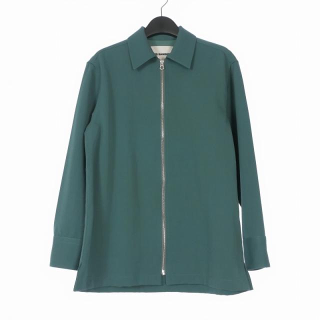 【中古】ジルサンダー JIL SANDER 23SS ジップアップシャツジャケット ブルゾン 長袖 37 グリーン 緑 J22DL0136