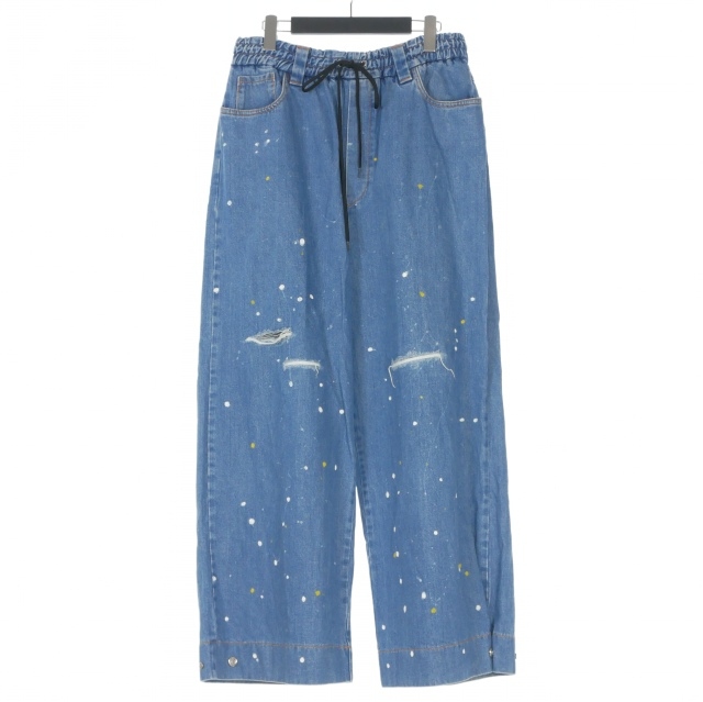 【中古】スンネイ SUNNEI ペイント加工 ワイドダメージデニムパンツ ジーンズ M インディゴ SN9FMT01CP-TE010.516 国内正規 メンズ