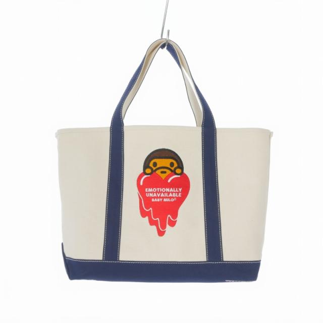 【中古】アベイシングエイプ A BATHING APE × EMOTIONALLY UNAVAILABLE 25SS EU MILO TOTE トートバッグ 鞄 生成り