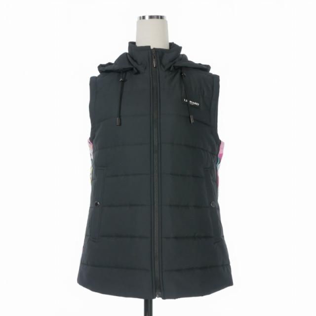 【中古】レオナール LEONARD SPORT 中綿ベスト ジャケット フーデッド 花柄 切替 40 ブラック 黒 0521283 レディース