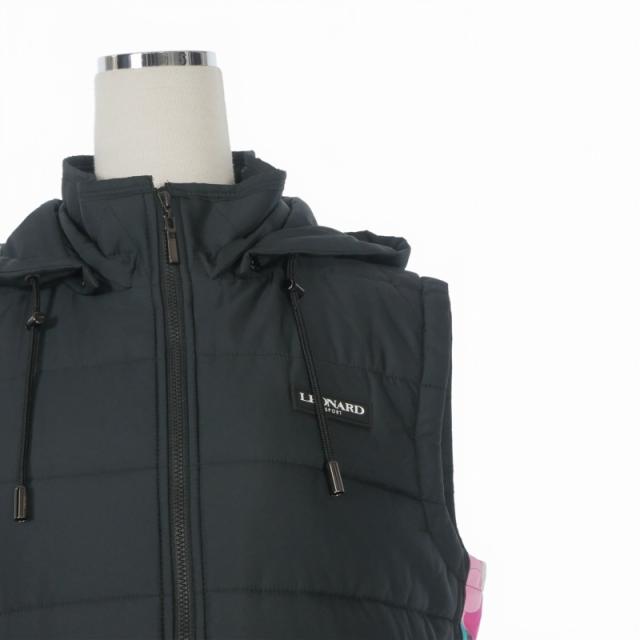 【中古】レオナール LEONARD SPORT 中綿ベスト ジャケット フーデッド 花柄 切替 40 ブラック 黒 0521283 レディース_2