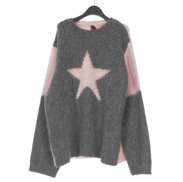 【中古】未使用品 ヘブン HEAVEN Star Intarsia Mohair Sweater モヘアニット セーター 長袖 XL グレー/ピンク P658W01FA22-039 メンズ