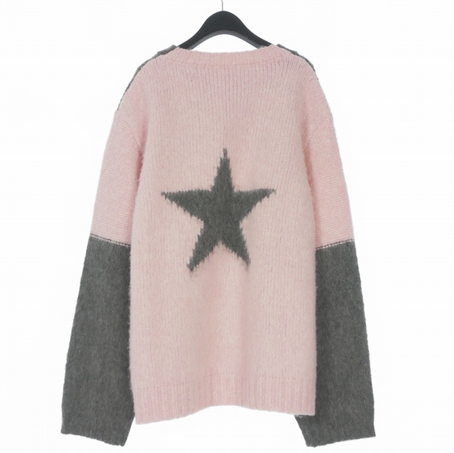 【中古】未使用品 ヘブン HEAVEN Star Intarsia Mohair Sweater モヘアニット セーター 長袖 XL グレー/ピンク P658W01FA22-039 メンズ