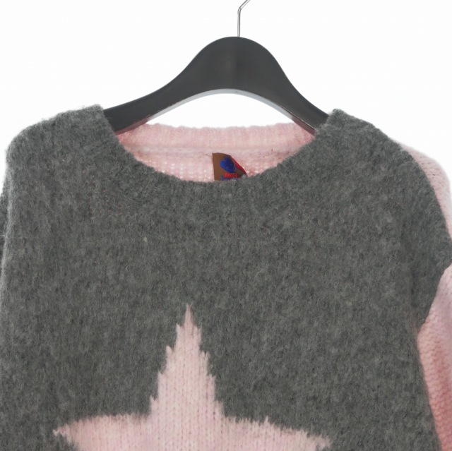 【中古】未使用品 ヘブン HEAVEN Star Intarsia Mohair Sweater モヘアニット セーター 長袖 XL グレー/ピンク P658W01FA22-039 メンズ