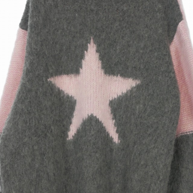 【中古】未使用品 ヘブン HEAVEN Star Intarsia Mohair Sweater モヘアニット セーター 長袖 XL グレー/ピンク P658W01FA22-039 メンズ