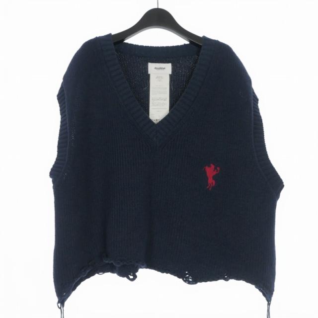 【中古】ダブレット doublet 18AW OVWRSIZED BROKEN VEST ウール ニットベスト セーター F ネイビー 紺 18AW35KN20