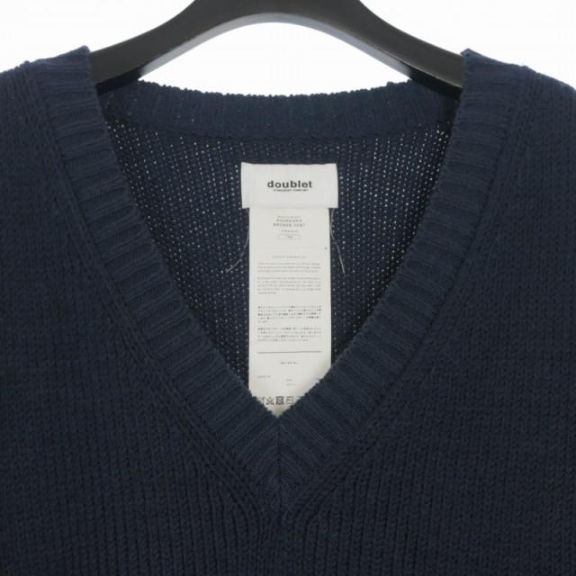 【中古】ダブレット doublet 18AW OVWRSIZED BROKEN VEST ウール ニットベスト セーター F ネイビー 紺 18AW35KN20