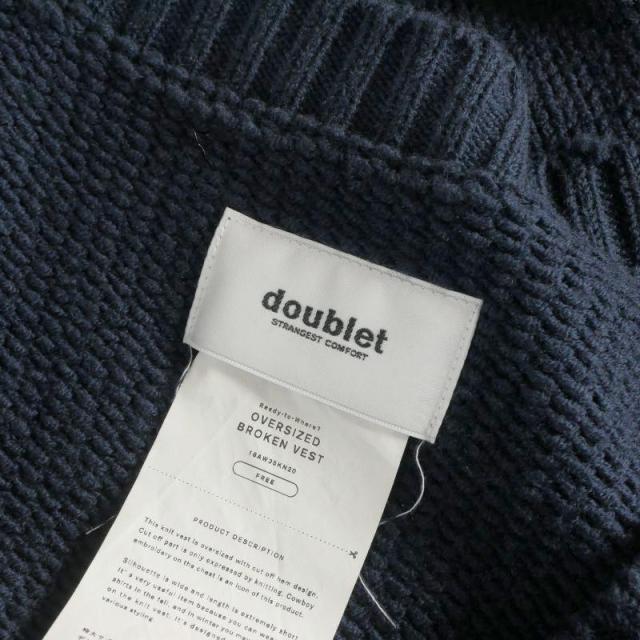 【中古】ダブレット doublet 18AW OVWRSIZED BROKEN VEST ウール ニットベスト セーター F ネイビー 紺 18AW35KN20
