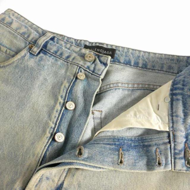 【中古】バレンシアガ 23SS O LEG DENIM PANTS ダメージ加工 デニムパンツ ジーンズ 30 インディゴ 767972