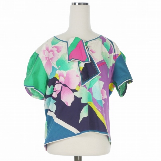 【中古】レオナール LEONARD フラワープリントTシャツ カットソー 半袖 L マルチカラー D-HG-2 レディース