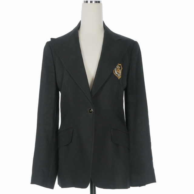 【中古】ドルチェ&ガッバーナ ドルガバ DOLCE&GABBANA ロゴワッペン リネン テーラードジャケット ブレザー 長袖 42