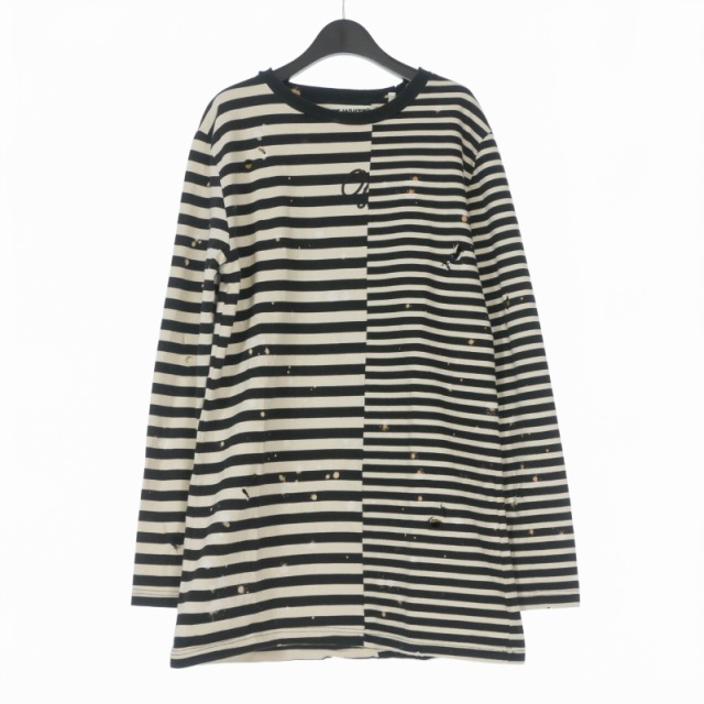 【中古】オフホワイト OFF WHITE 15AW Distressed Border L/S T-Shirt ダメージ加工 アシンメトリーボーダーTシャツ M メンズ