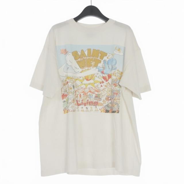 【中古】未使用品 セントマイケル SAINT WET SS T-SHIRT プリントTシャツ カットソー 半袖 M ホワイト SM-MK8-0000-016