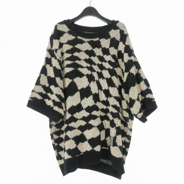 【中古】アーダーエラー ADER ERROR 23SS Wave Sweater 半袖ニット セーター A3 ブラック/ホワイト 白/黒