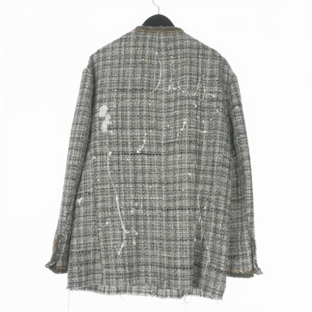 【中古】アールサーティーン R13 SLOUCH TWEED JACKET ツイード ノーカラージャケット ブレザー 長袖 XS グレー_1