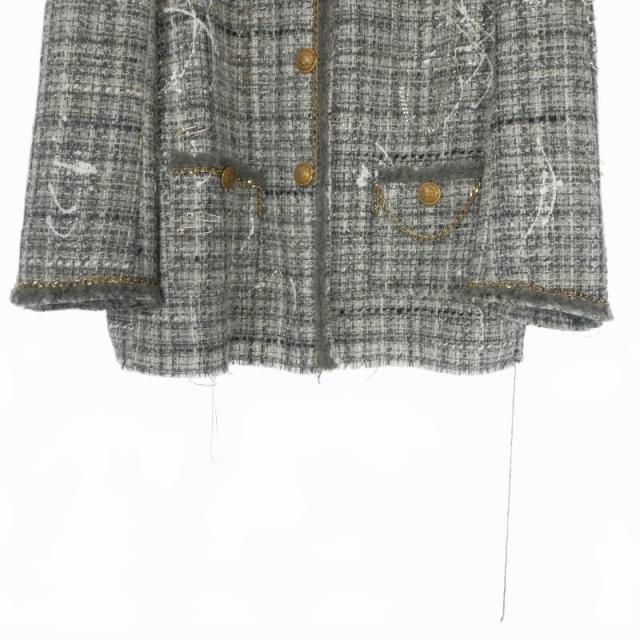 【中古】アールサーティーン R13 SLOUCH TWEED JACKET ツイード ノーカラージャケット ブレザー 長袖 XS グレー_3