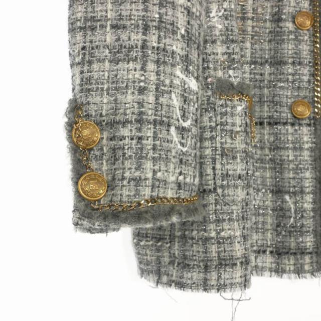 【中古】アールサーティーン R13 SLOUCH TWEED JACKET ツイード ノーカラージャケット ブレザー 長袖 XS グレー_4