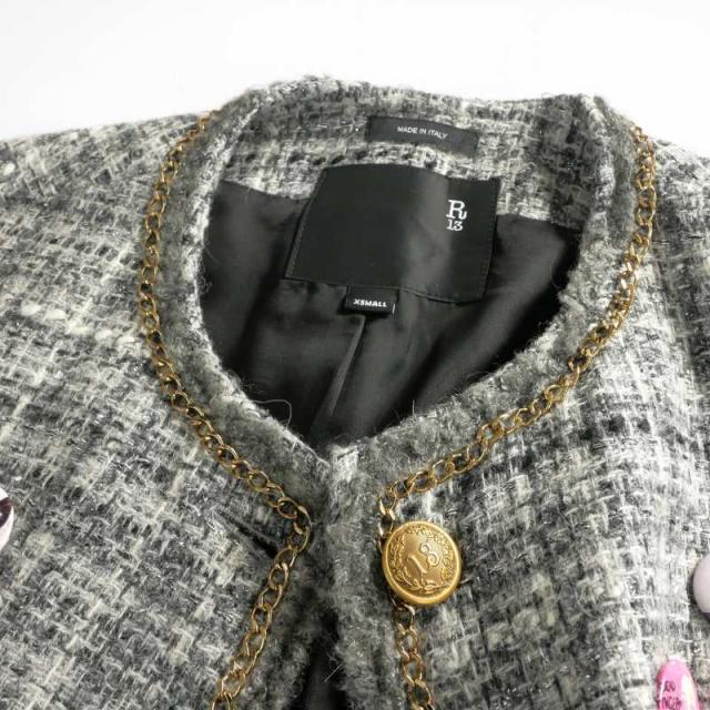【中古】アールサーティーン R13 SLOUCH TWEED JACKET ツイード ノーカラージャケット ブレザー 長袖 XS グレー_6