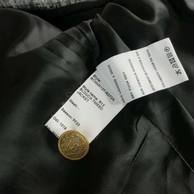 【中古】アールサーティーン R13 SLOUCH TWEED JACKET ツイード ノーカラージャケット ブレザー 長袖 XS グレー_8