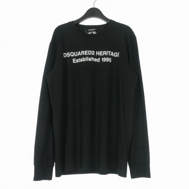 【中古】未使用品 ディースクエアード 25AW Regual Fit ロングスリーブTシャツ カットソー プリント 長袖 L ブラック