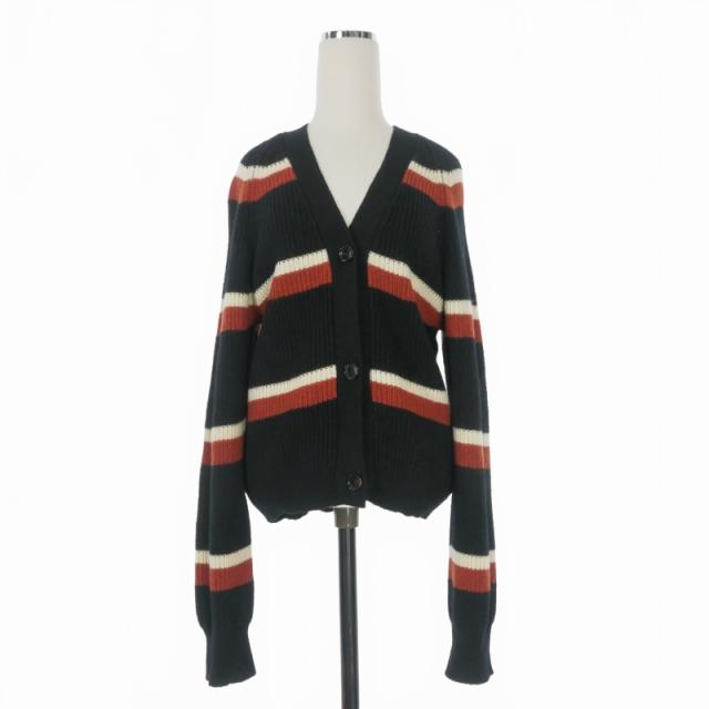 【中古】マルニ MARNI 21AW ボーダー ニットカーディガン セーター 長袖 42 ブラック/オレンジ/アイボリー CDMD0226Q0