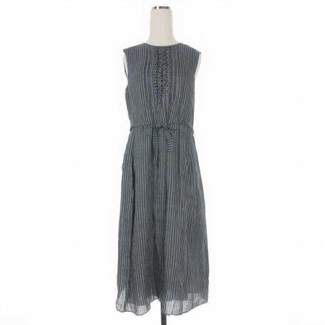 【中古】Sマックスマーラ 'S Max Mara リネン ワンピース ドレス ストライプ 装飾 ノースリーブ 36 ネイビー/ホワイト