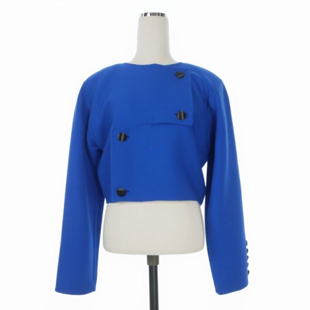 【中古】ミラショーン mila schon 80-90's ヴィンテージ ノーカラージャケット ブレザー 長袖 40 ブルー 青
