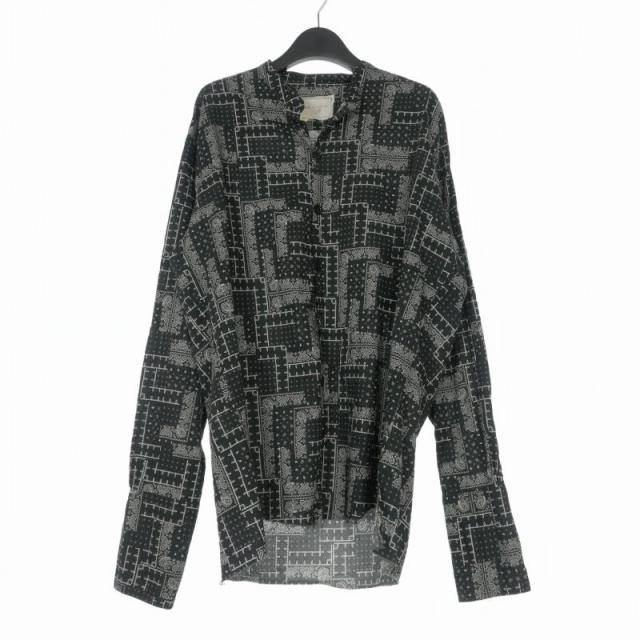 【中古】グレッグローレン GREG LAUREN スタンドカラー ペイズリーシャツ カットオフ 長袖 3 ブラック/ホワイト