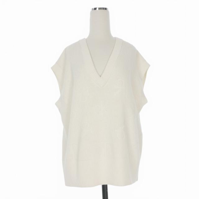 【中古】未使用品 カルバンクラインジーンズ V NECK AOP VEST Vネック ニットベスト セーター S ホワイト 白 J224560