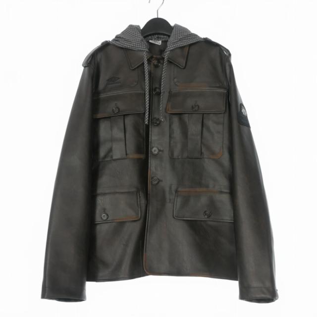 【中古】未使用品 アンブロ × SLAM JAM 26SS フーデッド エコレザージャケット ブルゾン M Burnt Brown ブラウン