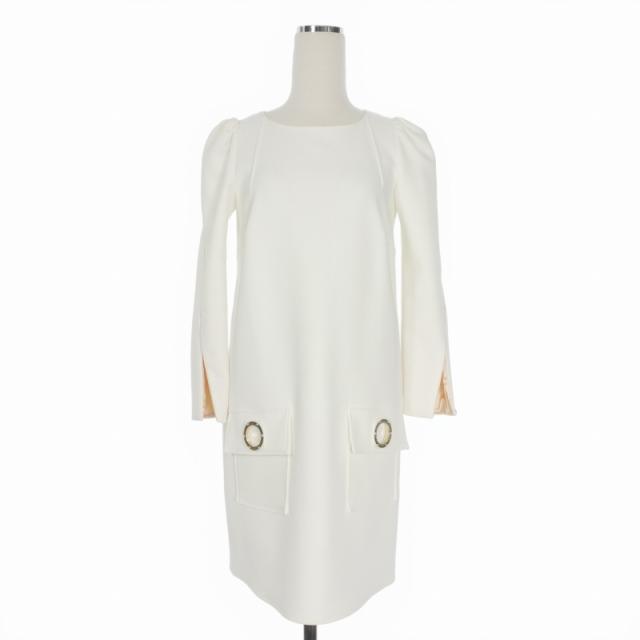 【中古】エリザベッタフランキ Elisabetta Franchi ワンピース ドレス ノーカラー ポケット付き 長袖 40 ホワイト 白