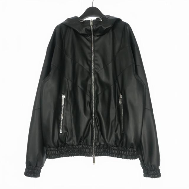 【中古】ディースクエアード 26SS フーデッド フェイクレザージャケット ブルゾン 長袖 50 ブラック 黒 S74AM1676