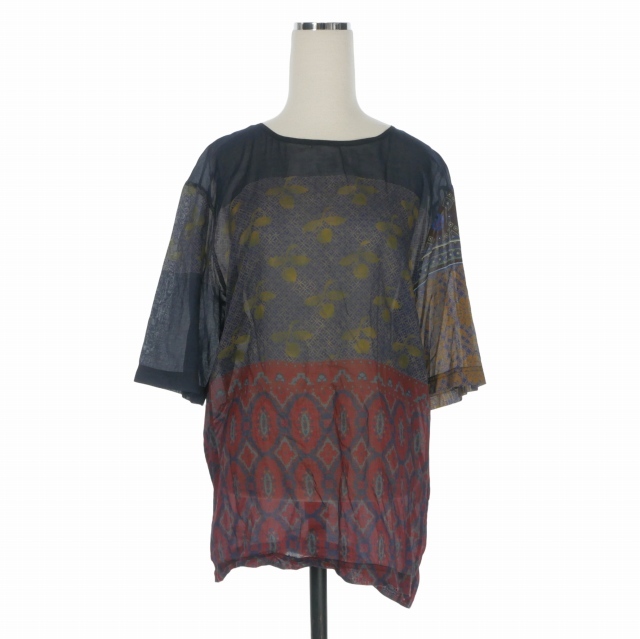 【中古】ピエールルイマシア SICH シアー切替グラフィックＴシャツ カットソー 半袖 S マルチカラー レディース