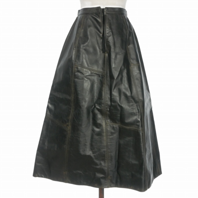【中古】マルニ MARNI ヴィンテージ加工 レザー ロングスカート パッチワーク 38 ブラック 黒 GOMX0293U0 レディース