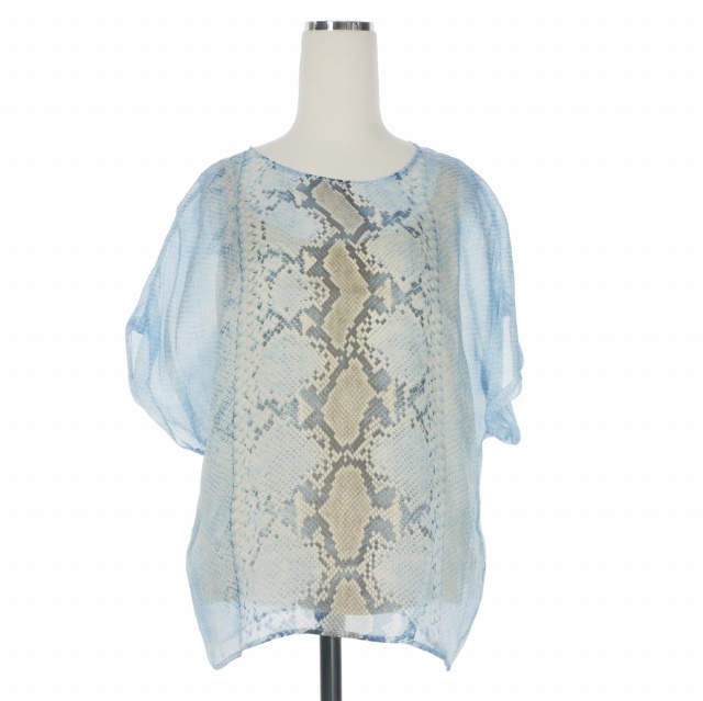 【中古】トラサルディ TRUSSARDI パイソン柄 シルク プルオーバーシャツ ブラウス 半袖 40 ブルー 青 664951/01 レディース