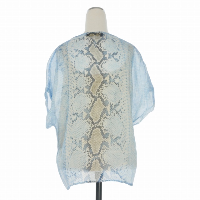 【中古】トラサルディ TRUSSARDI パイソン柄 シルク プルオーバーシャツ ブラウス 半袖 40 ブルー 青 664951/01 レディース_1
