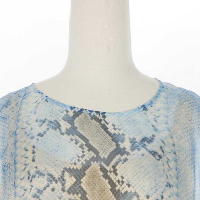 【中古】トラサルディ TRUSSARDI パイソン柄 シルク プルオーバーシャツ ブラウス 半袖 40 ブルー 青 664951/01 レディース_3