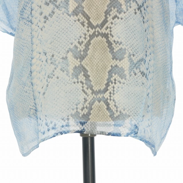 【中古】トラサルディ TRUSSARDI パイソン柄 シルク プルオーバーシャツ ブラウス 半袖 40 ブルー 青 664951/01 レディース_5