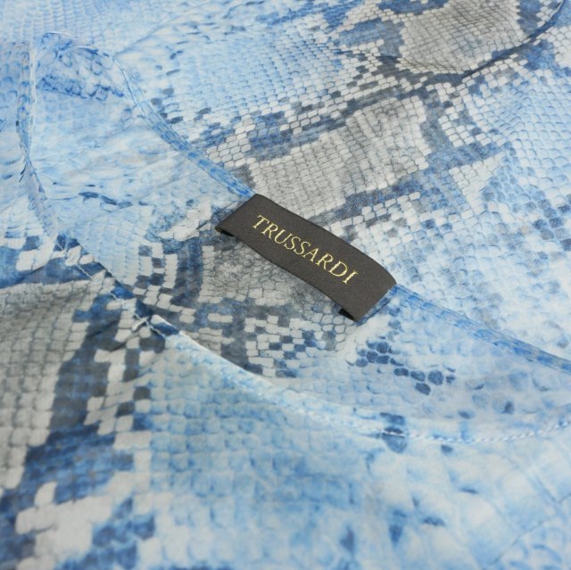 【中古】トラサルディ TRUSSARDI パイソン柄 シルク プルオーバーシャツ ブラウス 半袖 40 ブルー 青 664951/01 レディース_7