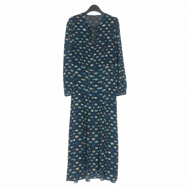 【中古】マーカスルプファー MARKUS LUPFER リッププリント ロングワンピース ドレス 長袖 UK10 ネイビー 紺 レディース