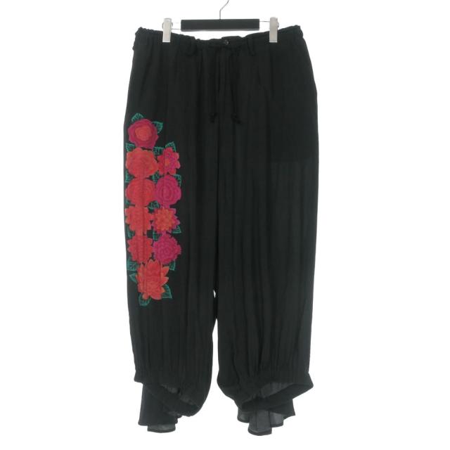 【中古】ヨウジヤマモト YOHJI YAMAMOTO レプリカ 1987S/S フラワープリント ワイドパンツ スラックス 3 ブラック 黒