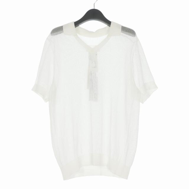 【中古】未使用品 メゾンマルジェラ Maison Margiela 21SS メッシュ ニット ポロシャツ 半袖 M ホワイト 白 S30GL0038